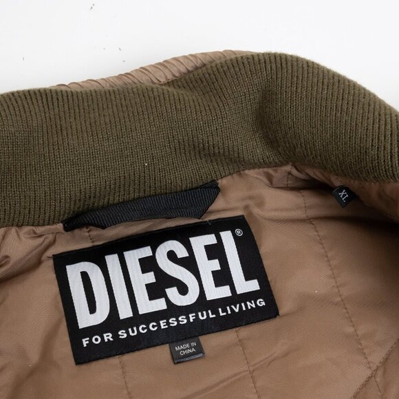Diesel Quilted Jacket Brown Green Gray W Pow Teddy NEW - Picture 5 of 16